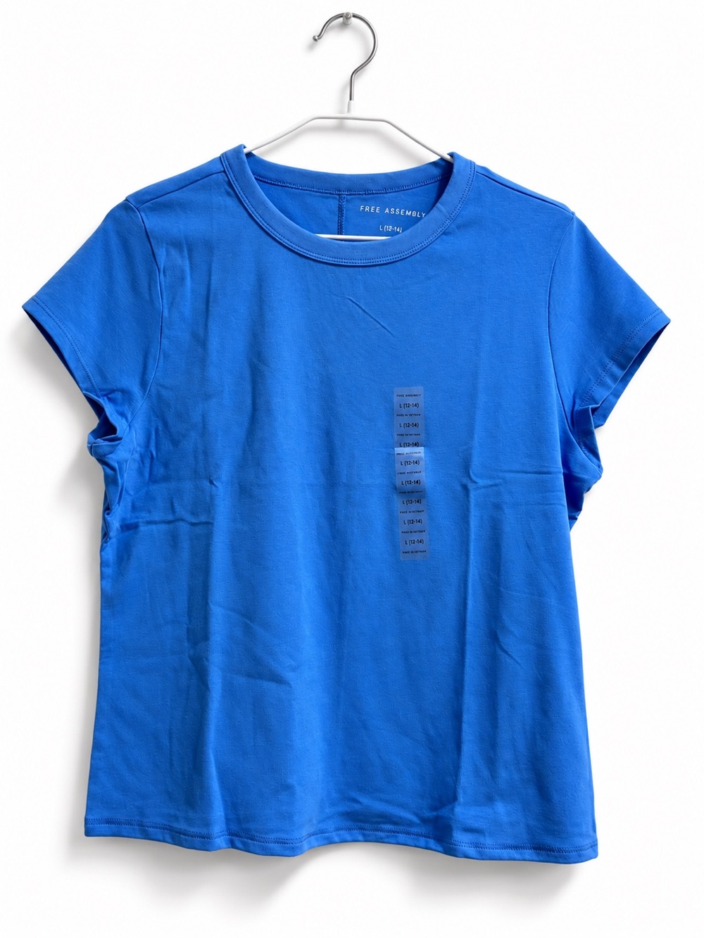 Free Assembly Blue Cap Sleeve Tee Women’s L 12-14 Cotton Stretch NWT - Picture 3 of 9